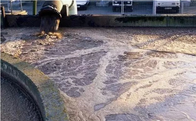 （圖：南輝造紙客戶(hù)廢水泡沫池起泡現(xiàn)場(chǎng)）